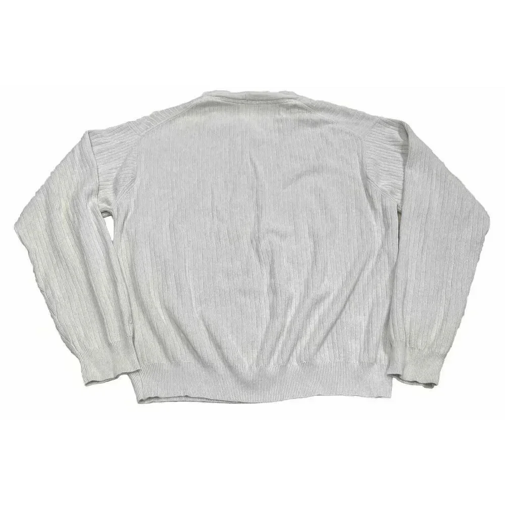 Cutter & Buck Mens XL Ribbed Knit Sweater Beige V Neck Pullover Golf